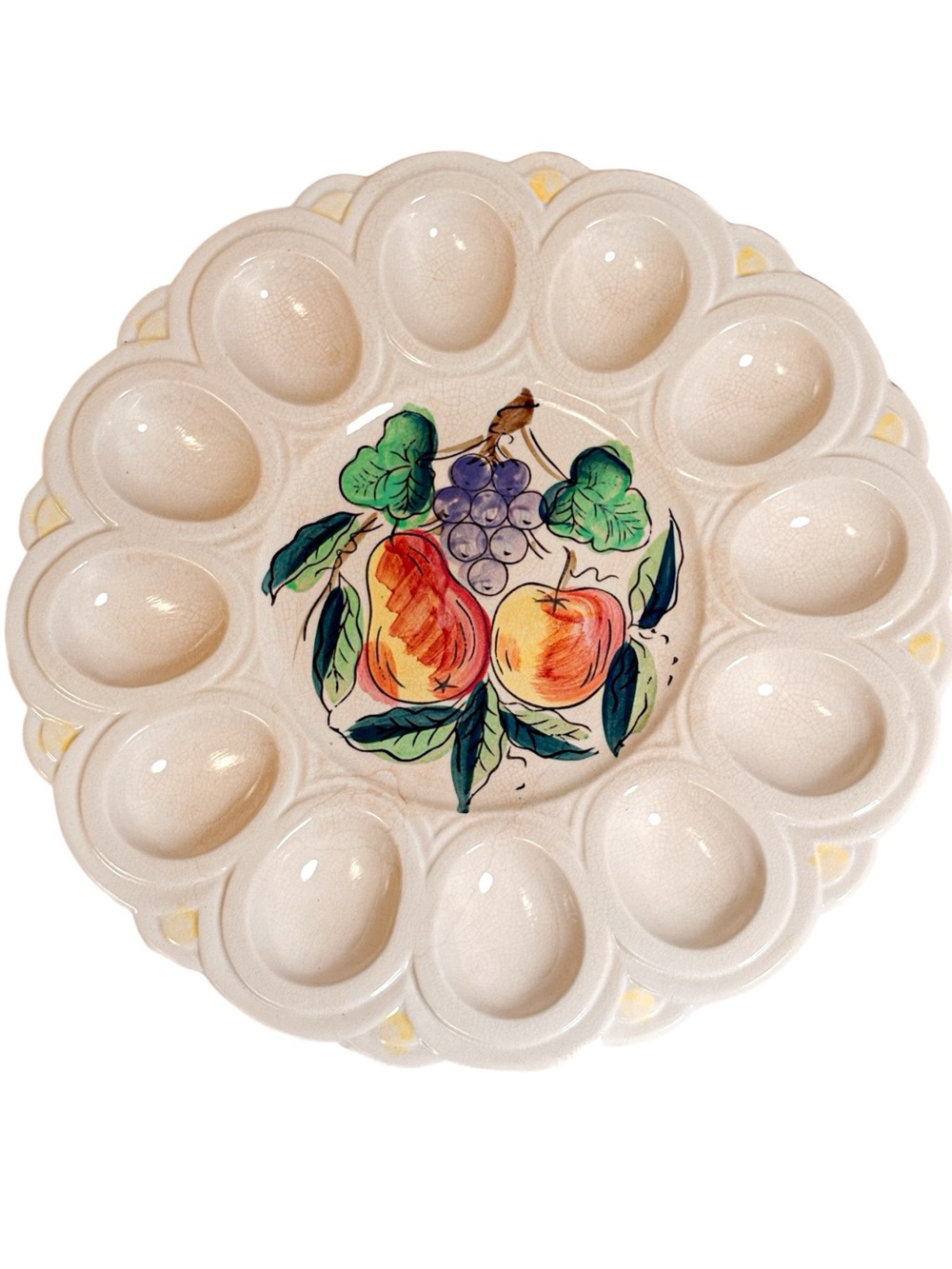 Vintage Ceramic Deviled Egg Platter – Hand Painted Fruit Design